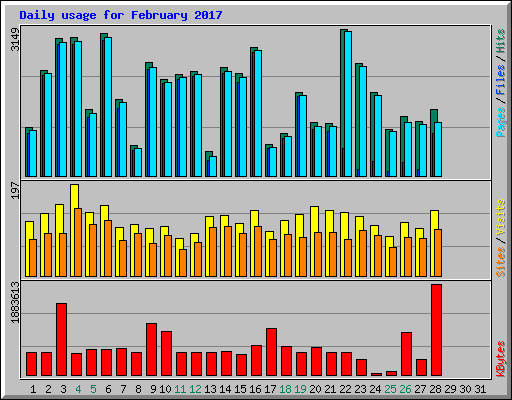 Daily usage for February 2017